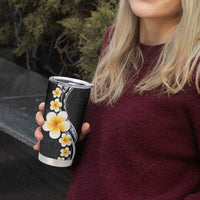 Pacific Hibiscus and Plumeria with Tapa Pattern Tumbler Cup Black Color LT03 - Polynesian Pride