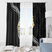 Pacific Hibiscus and Plumeria with Tapa Pattern Window Curtain Black Color LT03 - Polynesian Pride