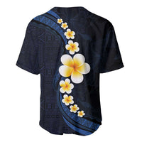 Pacific Hibiscus and Plumeria with Tapa Pattern Baseball Jersey Dark Blue Color