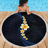 Pacific Hibiscus and Plumeria with Tapa Pattern Beach Blanket Dark Blue Color LT03 - Polynesian Pride