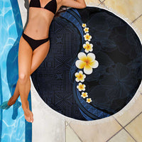 Pacific Hibiscus and Plumeria with Tapa Pattern Beach Blanket Dark Blue Color LT03 - Polynesian Pride