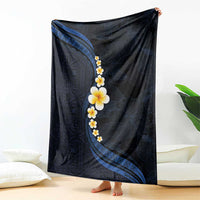 Pacific Hibiscus and Plumeria with Tapa Pattern Blanket Dark Blue Color LT03 - Polynesian Pride