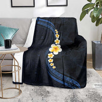 Pacific Hibiscus and Plumeria with Tapa Pattern Blanket Dark Blue Color LT03 - Polynesian Pride