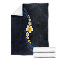 Pacific Hibiscus and Plumeria with Tapa Pattern Blanket Dark Blue Color LT03 - Polynesian Pride