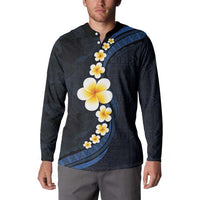 Pacific Hibiscus and Plumeria with Tapa Pattern Button Sweatshirt Dark Blue Color LT03 - Polynesian Pride