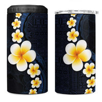 Pacific Hibiscus and Plumeria with Tapa Pattern 4 in 1 Can Cooler Tumbler Dark Blue Color