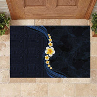 Pacific Hibiscus and Plumeria with Tapa Pattern Rubber Doormat Dark Blue Color LT03 Blue - Polynesian Pride