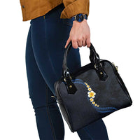 Pacific Hibiscus and Plumeria with Tapa Pattern Shoulder Handbag Dark Blue Color LT03 - Polynesian Pride