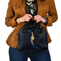 Pacific Hibiscus and Plumeria with Tapa Pattern Shoulder Handbag Dark Blue Color LT03 - Polynesian Pride