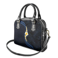 Pacific Hibiscus and Plumeria with Tapa Pattern Shoulder Handbag Dark Blue Color LT03 - Polynesian Pride
