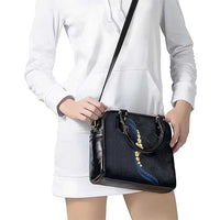 Pacific Hibiscus and Plumeria with Tapa Pattern Shoulder Handbag Dark Blue Color LT03 - Polynesian Pride