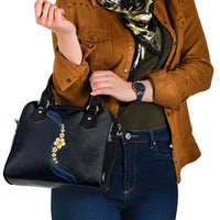 Pacific Hibiscus and Plumeria with Tapa Pattern Shoulder Handbag Dark Blue Color LT03 - Polynesian Pride