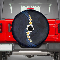 Pacific Hibiscus and Plumeria with Tapa Pattern Spare Tire Cover Dark Blue Color LT03 - Polynesian Pride