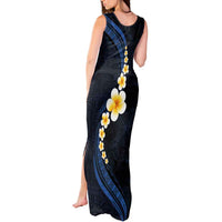 Pacific Hibiscus and Plumeria with Tapa Pattern Tank Maxi Dress Dark Blue Color LT03 - Polynesian Pride