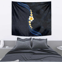 Pacific Hibiscus and Plumeria with Tapa Pattern Tapestry Dark Blue Color