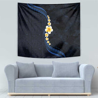 Pacific Hibiscus and Plumeria with Tapa Pattern Tapestry Dark Blue Color
