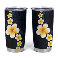 Pacific Hibiscus and Plumeria with Tapa Pattern Tumbler Cup Dark Blue Color LT03 Blue - Polynesian Pride