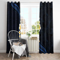 Pacific Hibiscus and Plumeria with Tapa Pattern Window Curtain Dark Blue Color LT03 - Polynesian Pride