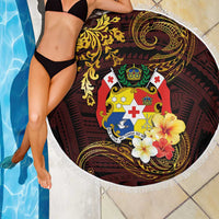 Tonga Ngatu and Hibiscus with Polynesian Tattoo Beach Blanket Gold and Oxblood Color LT03 - Polynesian Pride