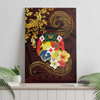 Tonga Ngatu and Hibiscus with Polynesian Tattoo Canvas Wall Art Gold and Oxblood Color LT03 - Polynesian Pride