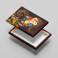Tonga Ngatu and Hibiscus with Polynesian Tattoo Canvas Wall Art Gold and Oxblood Color LT03 - Polynesian Pride