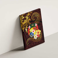 Tonga Ngatu and Hibiscus with Polynesian Tattoo Canvas Wall Art Gold and Oxblood Color LT03 - Polynesian Pride