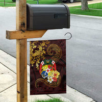 Tonga Ngatu and Hibiscus with Polynesian Tattoo Garden Flag Gold and Oxblood Color LT03 - Polynesian Pride