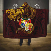 Tonga Ngatu and Hibiscus with Polynesian Tattoo Hooded Blanket Gold and Oxblood Color LT03 - Polynesian Pride
