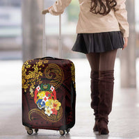 Tonga Ngatu and Hibiscus with Polynesian Tattoo Luggage Cover Gold and Oxblood Color
