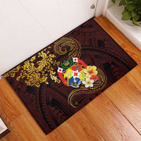 Tonga Ngatu and Hibiscus with Polynesian Tattoo Rubber Doormat Gold and Oxblood Color LT03 - Polynesian Pride