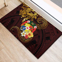 Tonga Ngatu and Hibiscus with Polynesian Tattoo Rubber Doormat Gold and Oxblood Color LT03 - Polynesian Pride