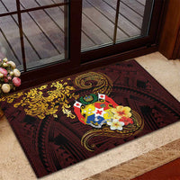 Tonga Ngatu and Hibiscus with Polynesian Tattoo Rubber Doormat Gold and Oxblood Color LT03 - Polynesian Pride