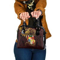 Tonga Ngatu and Hibiscus with Polynesian Tattoo Shoulder Handbag Gold and Oxblood Color LT03 One Size Oxblood - Polynesian Pride