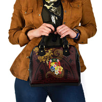 Tonga Ngatu and Hibiscus with Polynesian Tattoo Shoulder Handbag Gold and Oxblood Color LT03 - Polynesian Pride