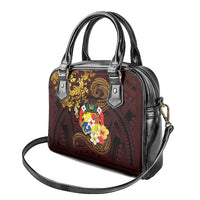 Tonga Ngatu and Hibiscus with Polynesian Tattoo Shoulder Handbag Gold and Oxblood Color LT03 - Polynesian Pride