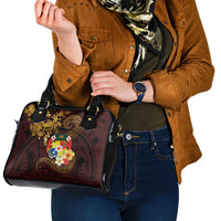 Tonga Ngatu and Hibiscus with Polynesian Tattoo Shoulder Handbag Gold and Oxblood Color LT03 - Polynesian Pride
