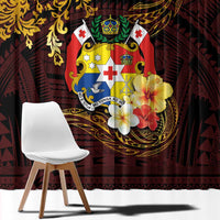 Tonga Ngatu and Hibiscus with Polynesian Tattoo Window Curtain Gold and Oxblood Color LT03 - Polynesian Pride