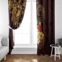 Tonga Ngatu and Hibiscus with Polynesian Tattoo Window Curtain Gold and Oxblood Color LT03 - Polynesian Pride