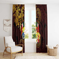 Tonga Ngatu and Hibiscus with Polynesian Tattoo Window Curtain Gold and Oxblood Color LT03 - Polynesian Pride