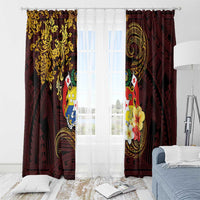 Tonga Ngatu and Hibiscus with Polynesian Tattoo Window Curtain Gold and Oxblood Color LT03 - Polynesian Pride