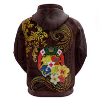 Tonga Ngatu and Hibiscus with Polynesian Tattoo Zip Hoodie Gold and Oxblood Color