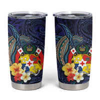 Tonga Vava'u Humpback Whale Blue Water Tumbler Cup Polynesian Hibiscus Flowers