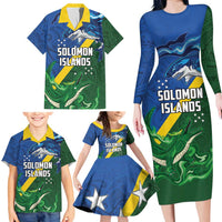 Solomon Islands Polynesian Tribal Shark and Crocodile Family Matching Long Sleeve Bodycon Dress and Hawaiian Shirt