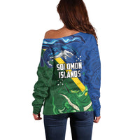 Solomon Islands Polynesian Tribal Shark and Crocodile Off Shoulder Sweater LT03 - Polynesian Pride