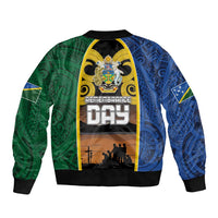 Solomon Islands Remembrance Day Bomber Jacket Lest We Forget and Polynesian Tattoo Pattern