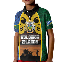 Solomon Islands Remembrance Day Kid Polo Shirt Lest We Forget and Polynesian Tattoo Pattern