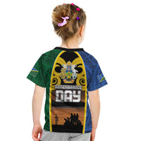 Solomon Islands Remembrance Day Kid T Shirt Lest We Forget and Polynesian Tattoo Pattern