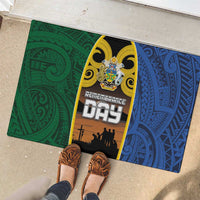 Solomon Islands Remembrance Day Rubber Doormat Lest We Forget and Polynesian Tattoo Pattern