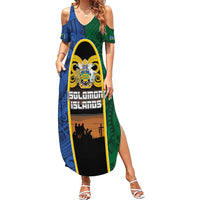 Solomon Islands Remembrance Day Summer Maxi Dress Lest We Forget and Polynesian Tattoo Pattern LT03 Women Black - Polynesian Pride