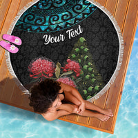 Personalized New Zealand Christmas Beach Blanket Maori Santa Pikorua and Pohutukawa Meri Kirihimete LT03 - Polynesian Pride